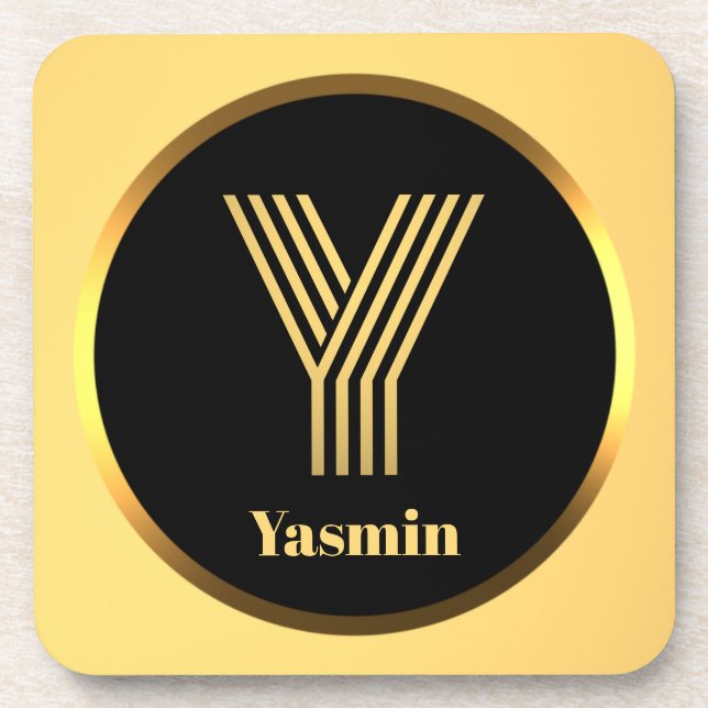 Personalised Gold Monogrammed Letter Y Coaster (Front)
