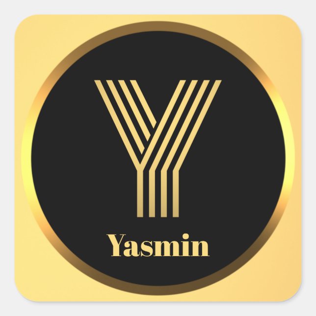 Personalised Gold Monogrammed Letter Y Square Sticker (Front)