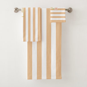 Personalised Gold Peach and White Striped Bath Towel Set