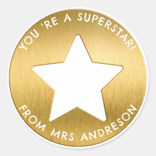 Personalised golden superstar Teacher Reward Classic Round Sticker