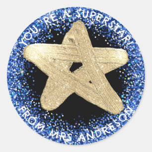 Personalised golden superstar Teacher Reward  Classic Round Sticker