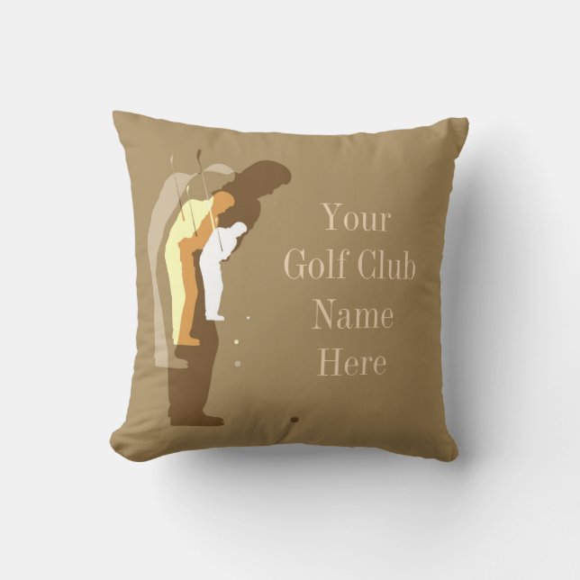 Personalised Golf Clubhouse Gold Throw Pillow (Front)
