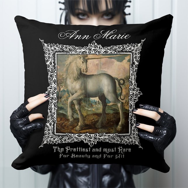 Personalised Gothic Unicorn Medieval Horse Throw Pillow (Creator Uploaded)
