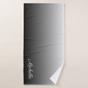 Personalised gradient ombre black shades of grey bath towel