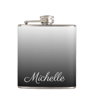 Personalised gradient ombre black shades of grey hip flask