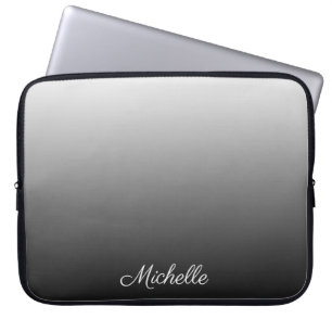 Personalised gradient ombre black shades of grey laptop sleeve