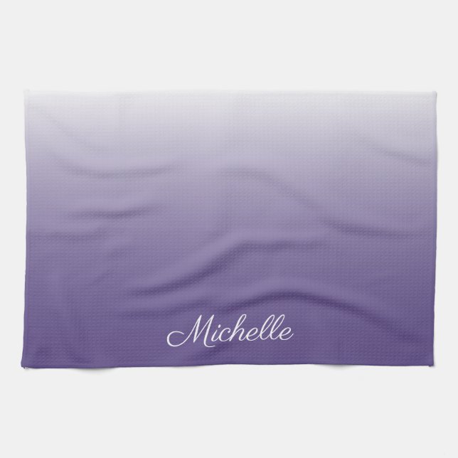 Personalised gradient ombre Ultra Violet Kitchen Towel (Horizontal)