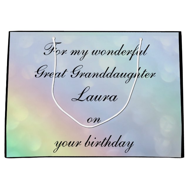 Personalised Great Granddaughter Birthday Large Gift Bag (Front)