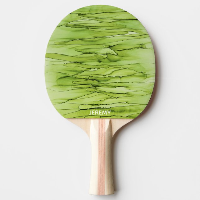 Personalised Green Abstract Alcohol Ink Art Ping Pong Paddle (Front)