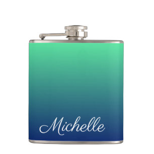 Personalised green and blue ombre hip flask