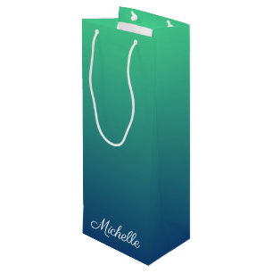 Personalised green and blue ombre wine gift bag