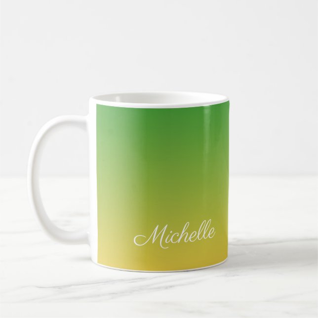 Personalised green and yellow ombre coffee mug (Left)