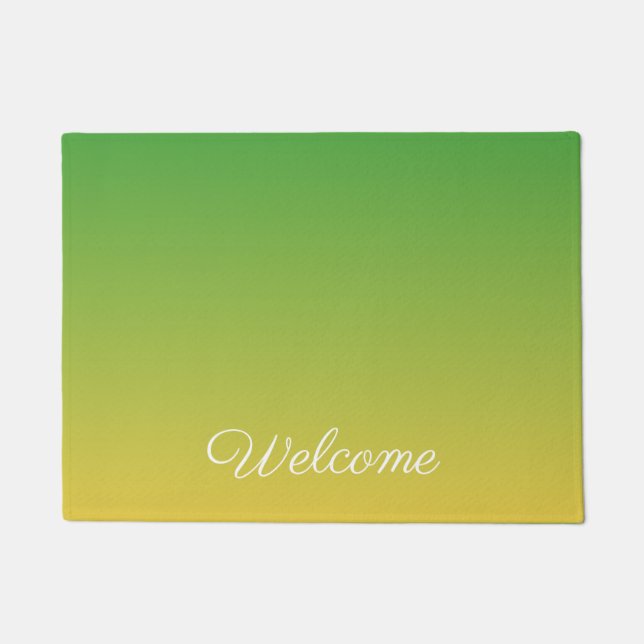 Personalised green and yellow ombre doormat (Front)