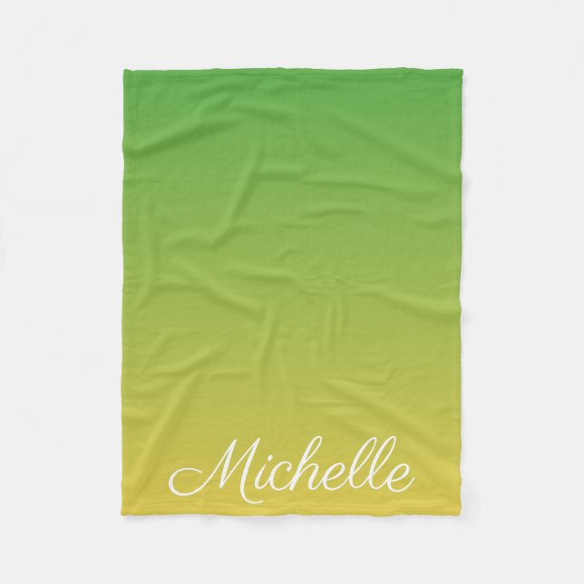 Personalised green and yellow ombre fleece blanket (Front)