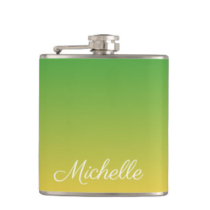 Personalised green and yellow ombre hip flask
