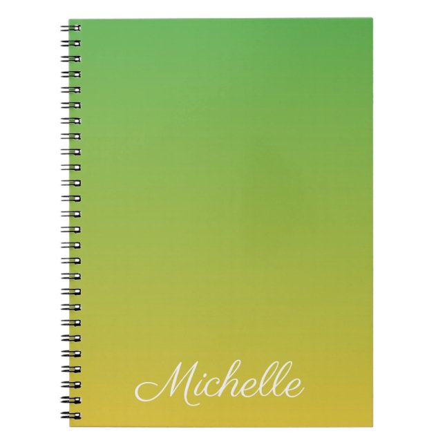Personalised green and yellow ombre notebook (Front)