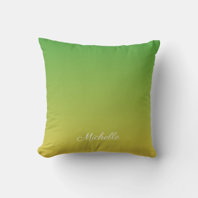 Personalised green and yellow ombre throw pillow (Front)