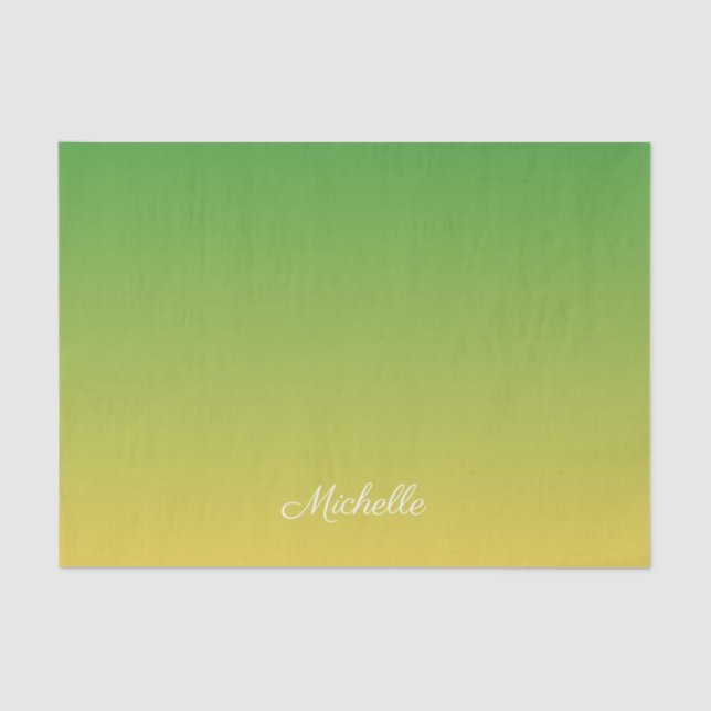 Personalised green and yellow ombre tissue paper (Front)