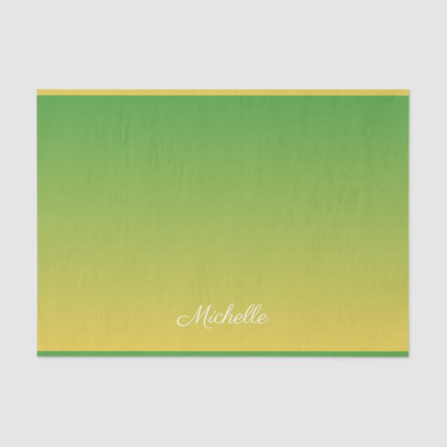 Personalised green and yellow ombre tissue paper (Front)