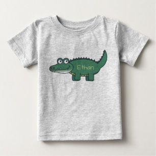 Personalised Green Cartoon Alligator Baby T-Shirt