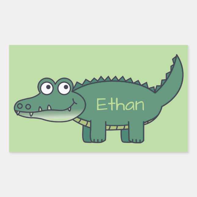 Personalised Green Cartoon Alligator Sticker (Front)