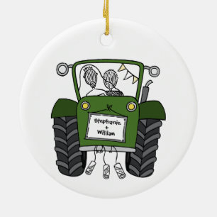 Personalised Green Tractor Country Wedding Gift Ceramic Ornament