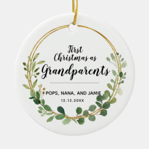 Personalised Greenery Christmas as Grandparents Ceramic Ornament