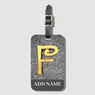 Personalised Grey & Gold Monogram Letter F Luggage Tag