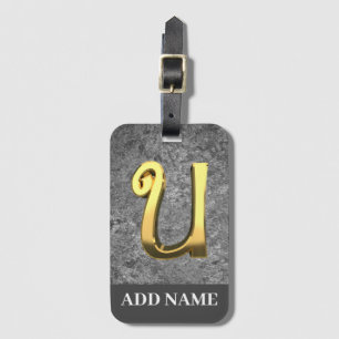 Personalised Grey & Gold Monogram Letter U Luggage Tag