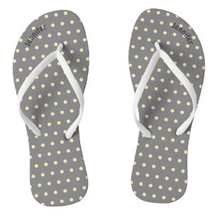 Personalised Grey & Peach Polka Dot Flip Flops
