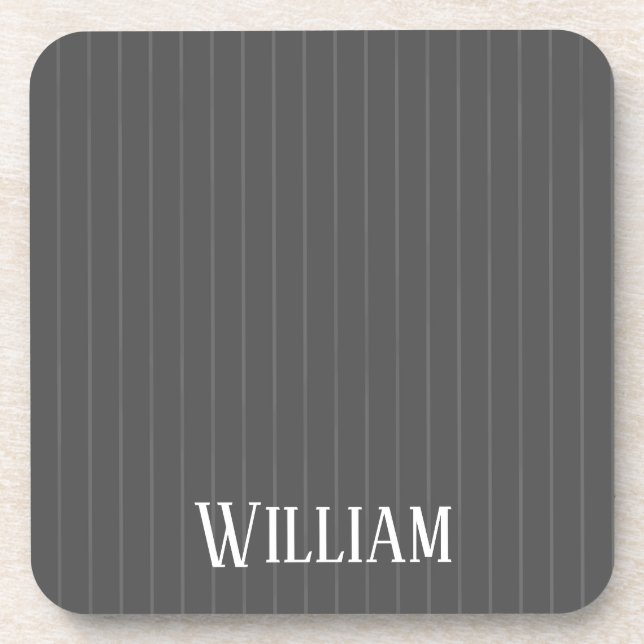 Personalised grey pinstripes coaster (Front)