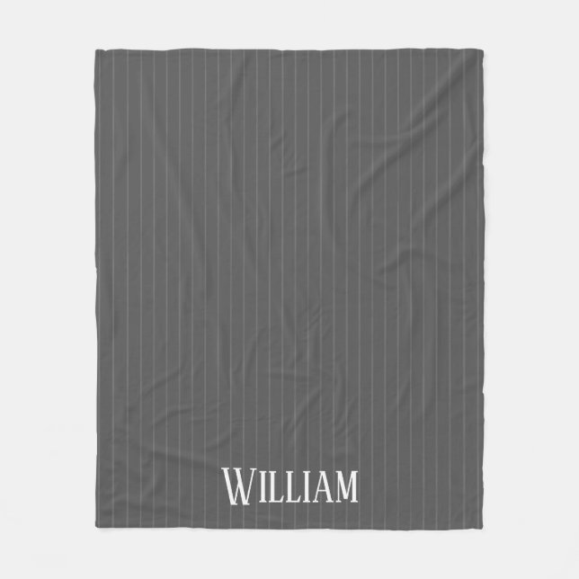 Personalised grey pinstripes fleece blanket (Front)