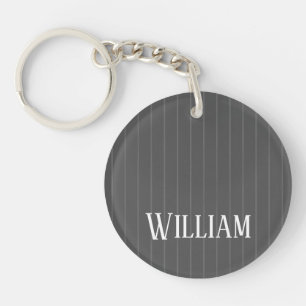 Personalised grey pinstripes keychain