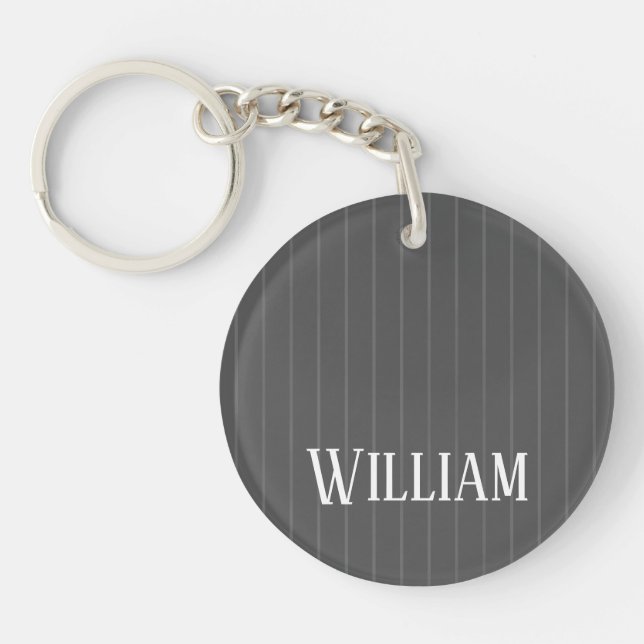 Personalised grey pinstripes keychain (Front)