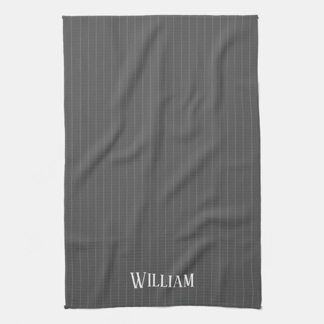 Personalised grey pinstripes kitchen towel (Vertical)