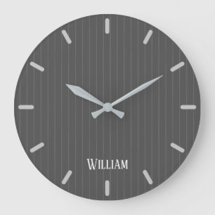Personalised grey pinstripes large clock