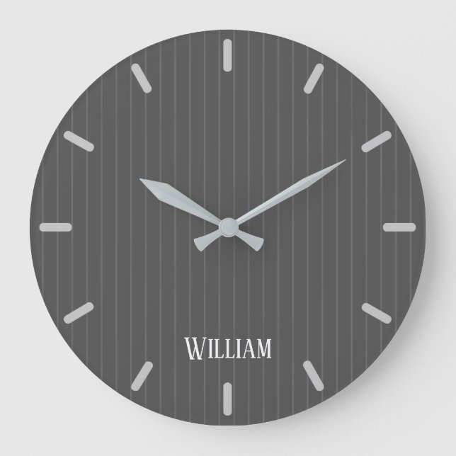 Personalised grey pinstripes large clock (Front)