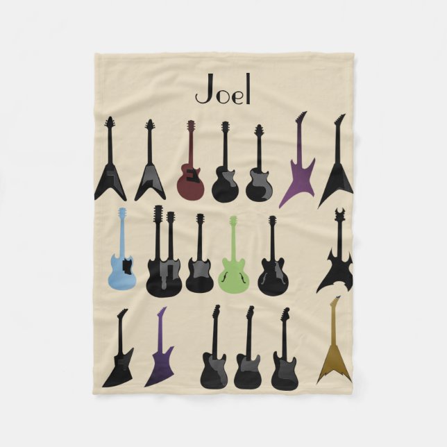 Personalised Guitar Print Pattern Fleece Blanket (Front)