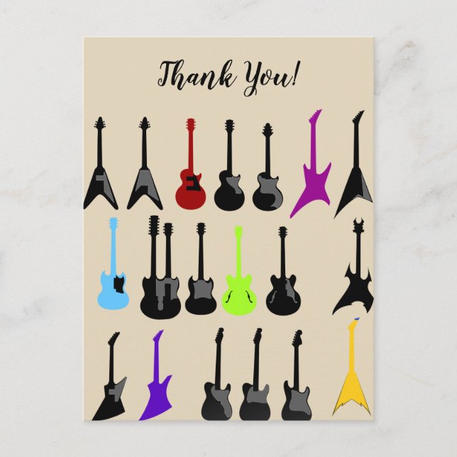 Personalised Guitar Print Thank You Postcard (Front)
