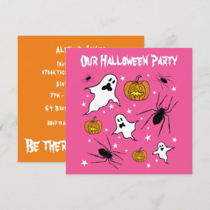 Personalised Halloween Ghosts, Pumpkins and Spider Invitation
