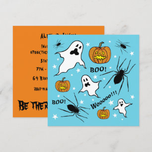 Personalised Halloween Ghosts, Pumpkins and Spider Invitation
