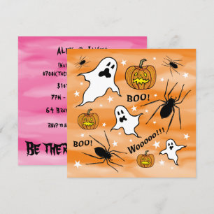 Personalised Halloween Ghosts, Pumpkins and Spider Invitation