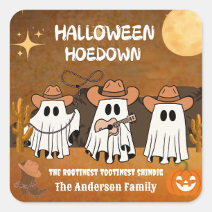 Personalised Halloween Hoedown Cowboy Ghost Party Square Sticker