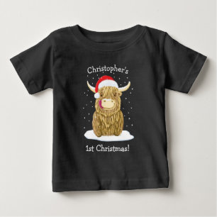 Personalised Hamish Highland Cow In The Snow Baby T-Shirt