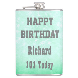 Personalised Happy 101st Birthday design Hip Flask
