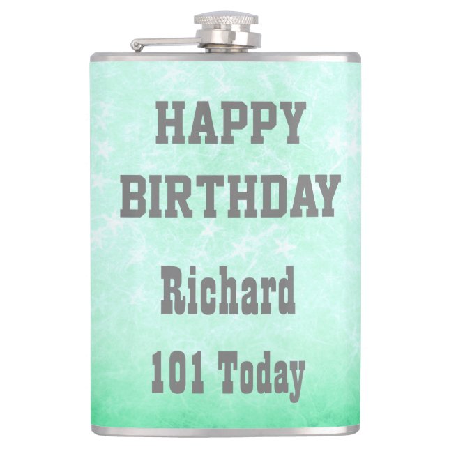 Personalised Happy 101st Birthday design Hip Flask (Front)