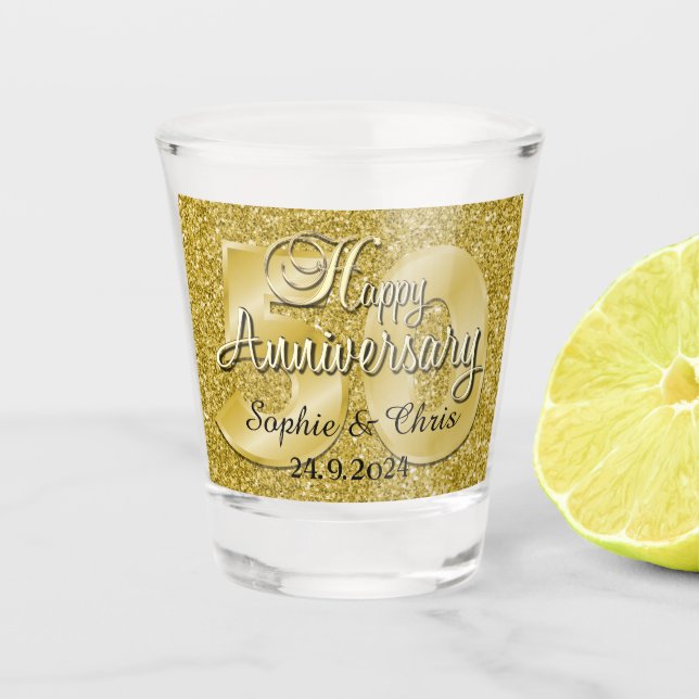 Personalised Happy 50th Anniversary Shot Glass (Front)