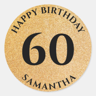 Personalised Happy 60th Birthday Gold Glitter Classic Round Sticker