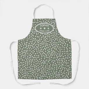 Personalised head Chef Modern Boho green Polka Dot Apron