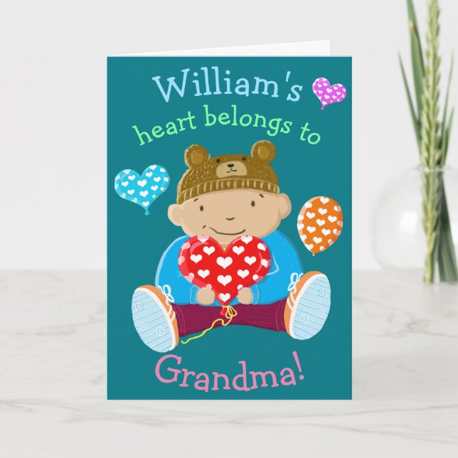 Personalised Heart Belongs To Grandma Thank You Card (Front)